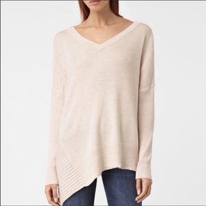 All Saints Pink Keld V-Neck Ribbed Sweater